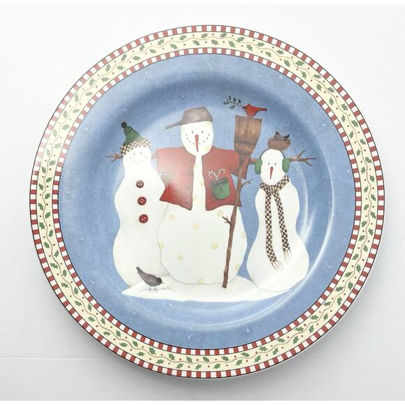 Vintage 8 Ceramic Snowman Winter Christmas Holiday Salad or Dessert Plates 8.25” - Picture 3 of 5